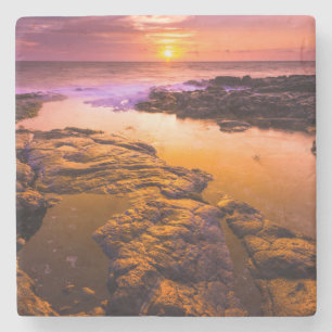 Sonnenuntergang über Gezeitentümpeln, Hawaii Steinuntersetzer