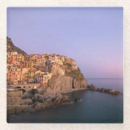 Sonnenuntergang über Manarola Dorf in Cinque Terre Glasuntersetzer
