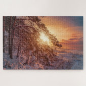 Sonnenuntergang über Meer und schneebedecktes Puzz Puzzle (Horizontal)