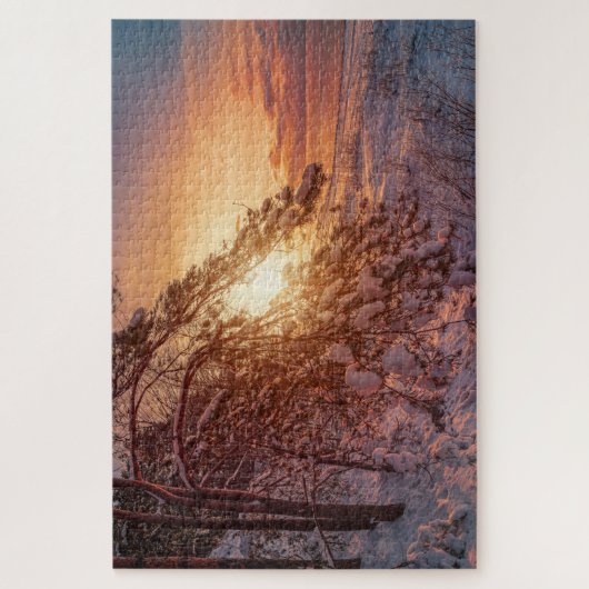 Sonnenuntergang über Meer und schneebedecktes Puzz Puzzle (Vertikal)