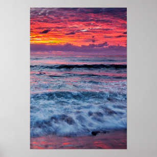 Sonnenuntergang über Meereswellen, Kalifornien Poster