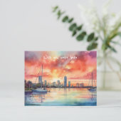 Sonnenuntergang über Miami von der Bucht von Bisca Postkarte (Stehend Vorderseite)