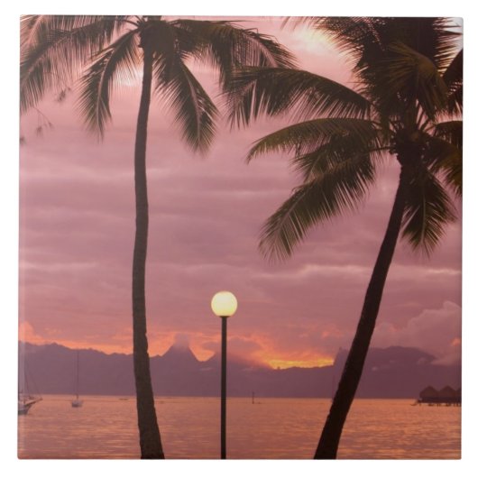 Sonnenuntergang über Moorea vom Sofitel Maeva Beac Fliese (Vorderseite)