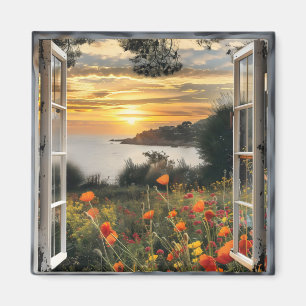 Sonnenuntergang über Ozeanfenster Magnet