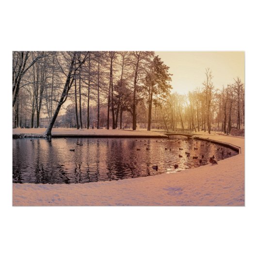 Sonnenuntergang über Park mit einem kleinen eisige Poster (Vorderseite)