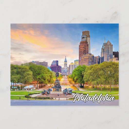 Sonnenuntergang über Philadelphia, Pennsylvania Postkarte (Vorderseite)