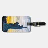 Sonnenuntergang über Replik der Freiheitsstatue in Gepäckanhänger (Vorderseite horizontal)