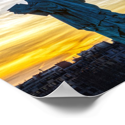 Sonnenuntergang über Replik der Freiheitsstatue in Poster (Ecke)