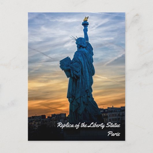 Sonnenuntergang über Replik der Freiheitsstatue in Postkarte (Vorderseite)