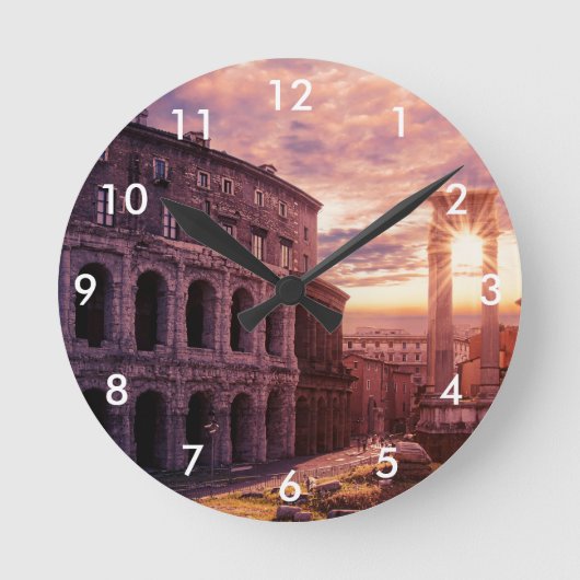 Sonnenuntergang über Rom Kolosseum in Rom Runde Wanduhr (Vorderseite)