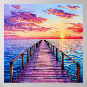 Sonnenuntergang über ruhiger beruhigender Meeresla Poster