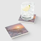 Sonnenuntergang über Schnee Küste Stein Untersetze Steinuntersetzer (Seitenansicht)