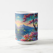 Sonnenuntergang über schneebedeckten Berg und blüh Kaffeetasse (Mittel)