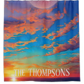 Sonnenuntergang über schönem blauem Meerwasser Duschvorhang (Vorderseite)