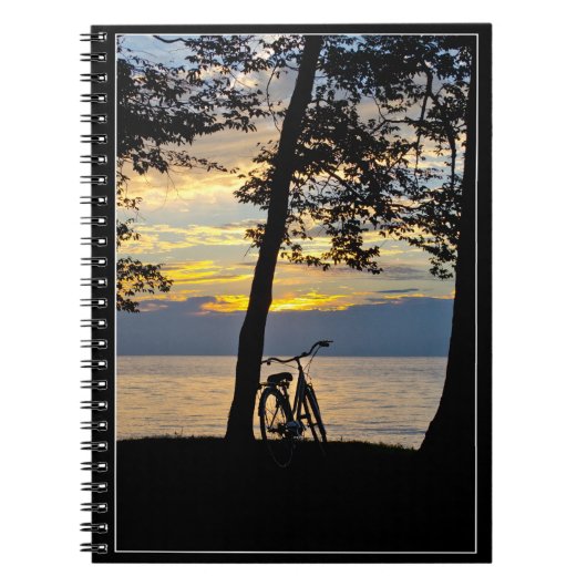 Sonnenuntergang über See mit Fahrradnotizbuch Notizblock (Vorderseite)
