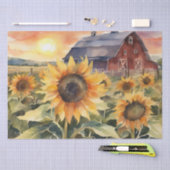 Sonnenuntergang über Sonnenblumenfeldern Aquarellf Seidenpapier (Handwerk)