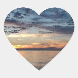 Sonnenuntergang über Strand und Foto Herz-Aufkleber