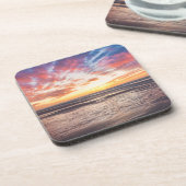 Sonnenuntergang über Strand und Meer Getränkeuntersetzer (Linke Seite)