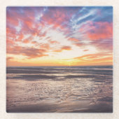Sonnenuntergang über Strand und Meer Glasuntersetzer (Vorderseite)