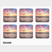 Sonnenuntergang über Strand und Meer Quadratischer Aufkleber (Blatt)