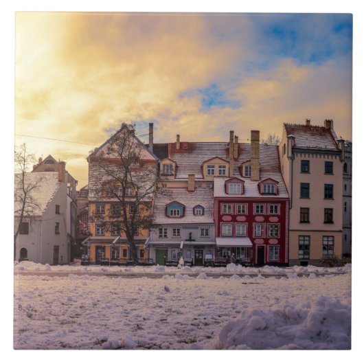 Sonnenuntergang über Straße in Riga Fliese (Vorderseite)