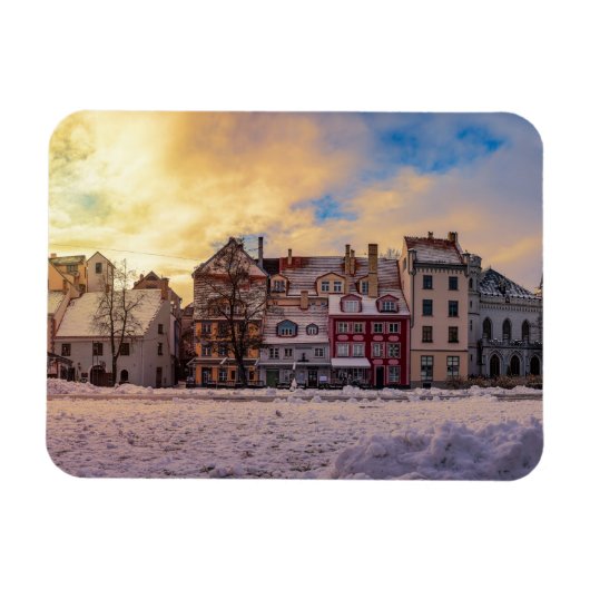 Sonnenuntergang über Straße in Riga Magnet (Horizontal)