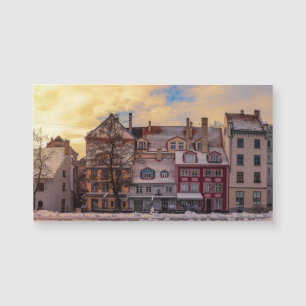 Sonnenuntergang über Straße in Riga Magnetkarte
