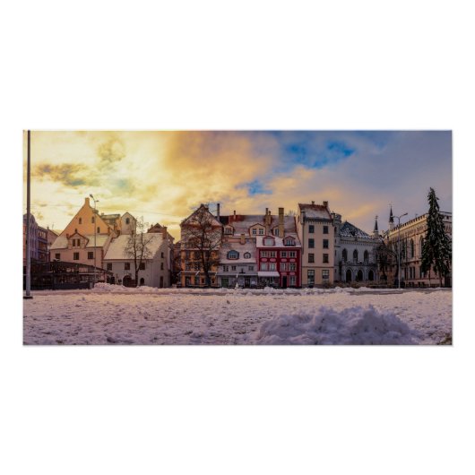 Sonnenuntergang über Straße in Riga Poster (Vorderseite)