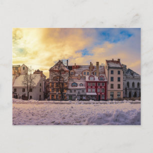 Sonnenuntergang über Straße in Riga Postkarte