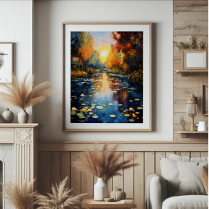 Sonnenuntergang über Teich Impressionismus Fotodruck