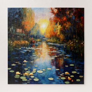 Sonnenuntergang über Teich Impressionismus Puzzle