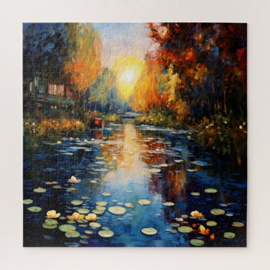 Sonnenuntergang über Teich Impressionismus Puzzle (Vertikal)