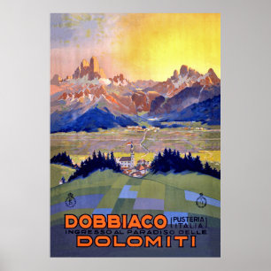 Sonnenuntergang über Toblach, Dolomiten-Berge, Ita Poster