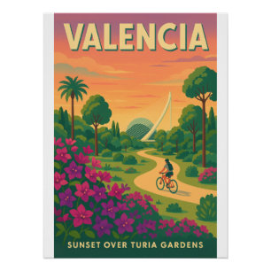 Sonnenuntergang über Turia Gardens - Valencia Retr Poster