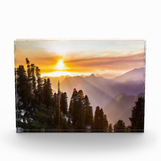 Sonnenuntergang über Wald Fotoblock (Vorderseite)