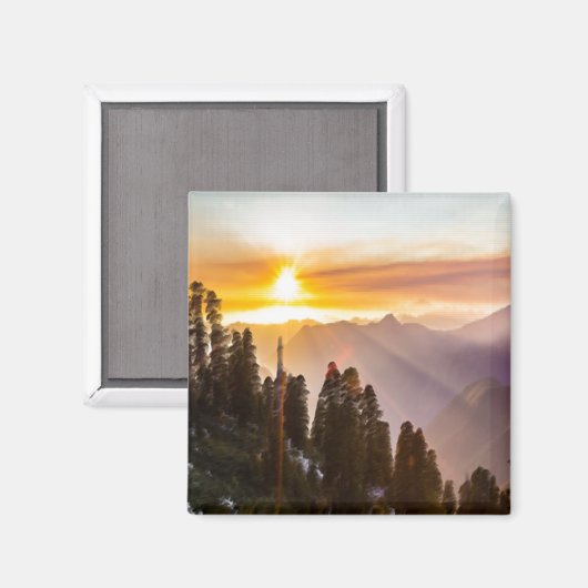 Sonnenuntergang über Wald Magnet (Vorderseite/Rückseite)