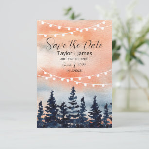 Sonnenuntergang und Kiefernwald Flache Save The Da Date