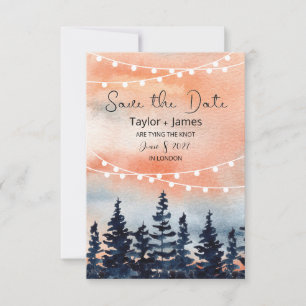 Sonnenuntergang und Kiefernwald Flache Save The Da Date