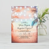 Sonnenuntergang und Lichter zum Hochzeitsfeiern Einladung (Stehend Vorderseite)