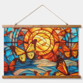 Sonnenuntergang und Monarchschmetterlinge Wandteppich Mit Holzrahmen (Vorne)