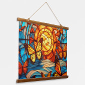 Sonnenuntergang und Monarchschmetterlinge Wandteppich Mit Holzrahmen (Gewinkelt)