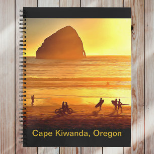 Sonnenuntergang und Radfahrer Kap Kiwanda Oregon Notizblock
