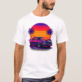 Sonnenuntergang und Retro-Auto-T-Shirt T-Shirt