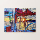 Sonnenuntergang und Segelboote im Hafenpuzzle Puzzle (Horizontal)