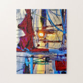 Sonnenuntergang und Segelboote im Hafenpuzzle Puzzle (Vertikal)