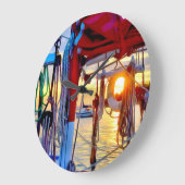 Sonnenuntergang und Segeln auf Lopez Island Clock Große Wanduhr (Winkel)