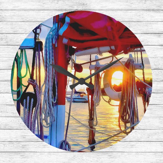 Sonnenuntergang und Segeln auf Lopez Island Clock Große Wanduhr