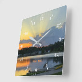 Sonnenuntergang und Silhouette der Vögel Quadratische Wanduhr (Winkel)