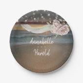 Sonnenuntergang und Strandlicht Hochzeit Pappteller (Vorderseite)