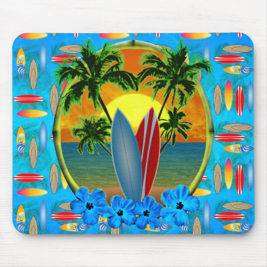 Sonnenuntergang und Surfbretter Mousepad (Vorne)